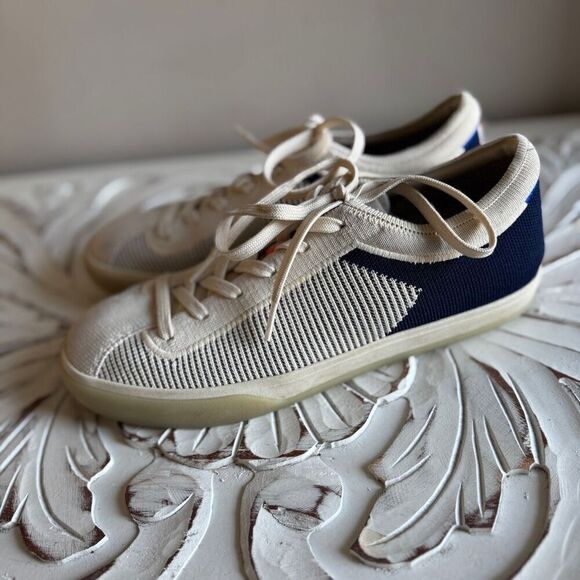 Rothy's The Lace Up Sneaker Classic Navy Off White Cream Stripe size 9 - Picture 3 of 10